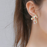 Multi Butterfly Orchids Pearl Long Earrings